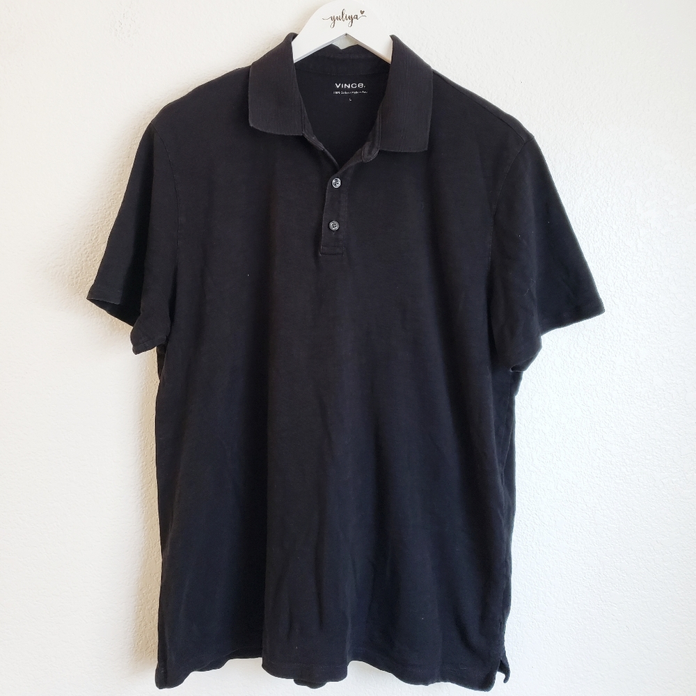 Vince Black Polo Short Sleeve Cotton Large
